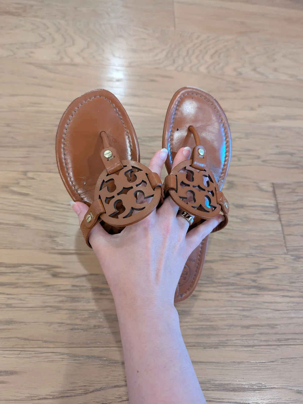 Tory Burch Brown Leather Logo Thong Sandals